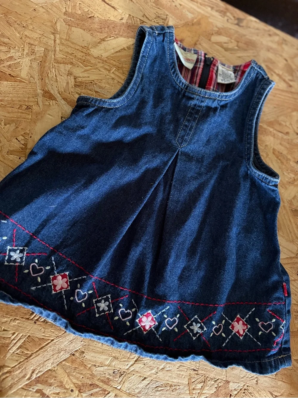 Faded Glory Dark Blue Denim Embroidered Tank Dress 12M